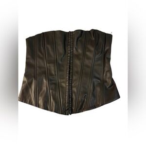 Zara Faux Vegan Leather Boning Closure Front Strapless Corset Top Black Size S